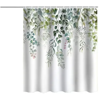 Agger Duschvorhang 180x180cm, schimmel- und mehltauresistent,Waschbar, inkl. 12 Haken Breite 180 cm, wasserdichtes Polyestergewebe, Gewichtssaum, grüne Blätter