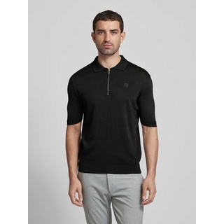 Regular Fit Poloshirt mit Label-Patch Modell 'Sayfong', Black, S