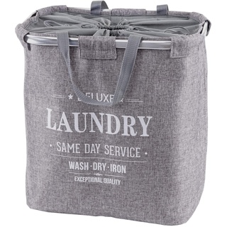 Wäschesammler HWC-C34, Laundry Wäschekorb Wäschebehälter mit Kordelzug, 2 Fächer Henkel 54x52x32cm 89l - grau