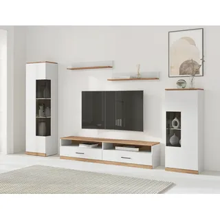 OTTO home Wohnwand OTTO HOME "Ribe Set-5 St.", weiß, eiche, B:240cm H:180cm T:35cm, Holz teilmassiv, Kastenmöbel-Sets, Wohnwand, B/T/H: 240/35/180cm, Böden teilweise versetzbar