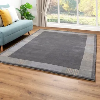 Steffensmeier Nepal Teppich Pokhara | Bordüre | Wohnzimmer | Neuseelandwolle | Rund | Grau, Größe: 250x300 cm