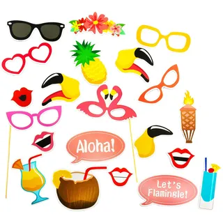 Oblique Unique® 21Stk witzige Fotorequisiten Flamingo Hawaii Sommer Photo Booth Urlaub Party Hochzeit
