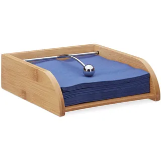Relaxdays Serviettenhalter Holz, für 33x33 Servietten, mit Beschwerer, flach, Tisch Serviettenablage, aus Bambus, natur