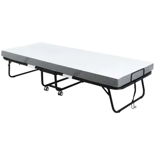 HOMCOM Klappbett 200x75 cm faltbar mit Rollen platzsparend komfortable Schaumstoffmatratze stabil für Gästezimmer Weiß+Schwarz