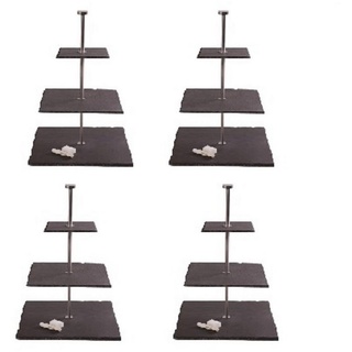 eGenuss Etagere 3-stöckige Etagere mit Edelstahl Stange und eckige Schieferplatten schwarz