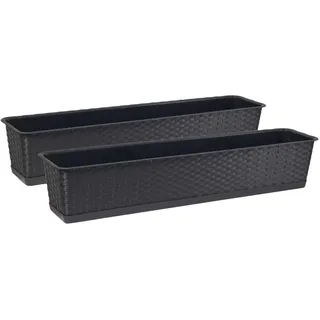 Tymar Blumenkasten mit Untersetzer, 2 Stück,Rattan, Balkonkasten, Pflanzkasten aus Kunststoff, Garten, Balkon, Terrasse((2pack) Anthrazit, 60cm)
