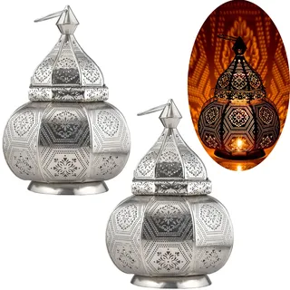 Tischlampe Nachttischlampe Leuchte 2er Set Metall Silber Orientalisch 30cm E27