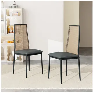 Furnishings Home Hochlehner Esszimmerstuhl Rattanstuhl (2er-Set) (2 St), 2 tlg . Hohe Rückenlehne, Sitzfläche aus Rattan schwarz
