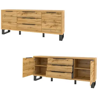 Lomadox Sideboard HENDERSON-83, Wohn-/Esszimmer Sideboard in Wotan Eiche Nb., B/H/T ca. 201/83/45 cm braun
