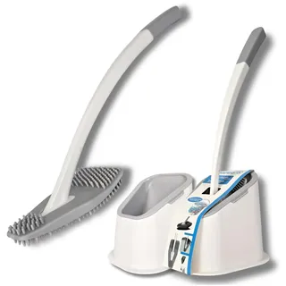 bideo® Silikon Toilettenbürste weiß im 2er-Set – WC Bürstengarnitur mit Halter & Abtropffunktion – 360° Flexible Noppen für Randreinigung & Abfluss – WC Bürste schwarz