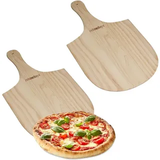 Relaxdays - 2 x Pizzaschieber aus Holz, mit handlichem Griff, für Brot & Flammkuchen, Pizzaschaufel, BxT: 30,5 x 54 cm, natur