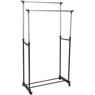 Well Home Kleiderständer mit Rollen mit 2 verstärkten Teleskopstangen und Metallrahmen, H.90-160 cm