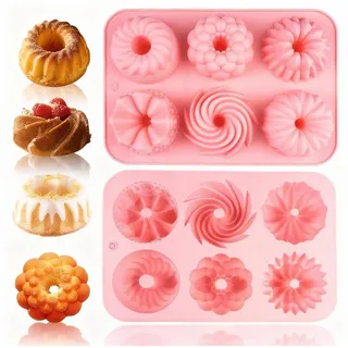 LuxusKollektion Gugelhupfform Silikon Gugelhupfform Mini 2er Set Pink Ø 7cm