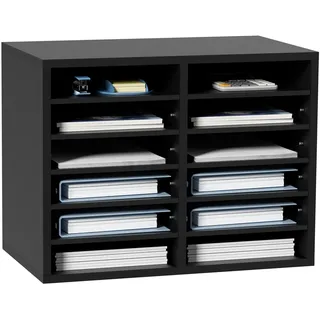 Vevor Briefablage Schreibtisch Organizer 520 x 305 x 410 mm, 2,3–5,6 cm Einstellbar A4 Stapelbar Quer, Papierablage, Aufbewahrung Schreibtisch Ablagesystem Organisation, Ablage (Schwarz, 2 x 6 Fächer)