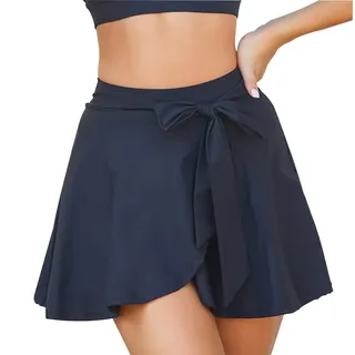 KOEMCY Tennis Rock Damen Sportrock mit Schleife Hosenrock Tennisrock Skort Minirock mit Taschen Atmungsaktiv Faltenrock Sport Skirt für Training Fitness Golf Tennis - M
