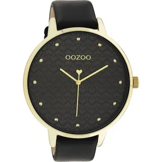 Oozoo XXL Damenuhr C11039 Goldfarben Lederband Schwarz 48 mm