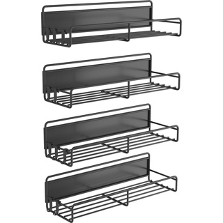 COVAODQ Kühlschrank Magnet Gewürzregal,4er-Pack magnetischer Gewürzregal-Organizer mit 10Haken,platzsparend für Kühlschrank und Mikrowelle, schwarz
