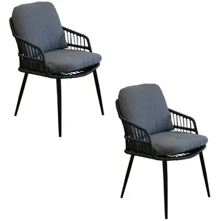 Isabel Gartenstühle Rope 2er Set - Schwarz - mit Armlehnen & Rückenlehne - Inkl. Sitz- und Rückenkissen -  Aluminium Bein - Skandinavisches Design