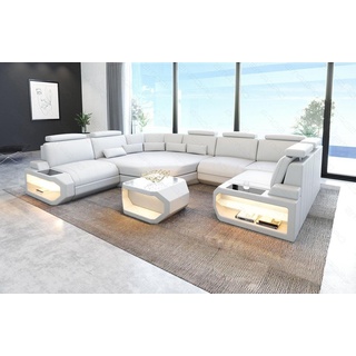Sofa Dreams Wohnlandschaft Sofa Leder Asti U Mini, Couch, kleines U Form Ledersofa mit LED, Designersofa weiß