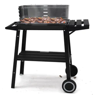 Muntel Holzkohlegrill edelstahl auf rollen,Säulengrill,BBQ-Grill,inkl 4-fach höhenverstellbarem Grillrost, Lüftungsregler,Aschekasten und Aschekasten, für Camping, Garten, Schwarz