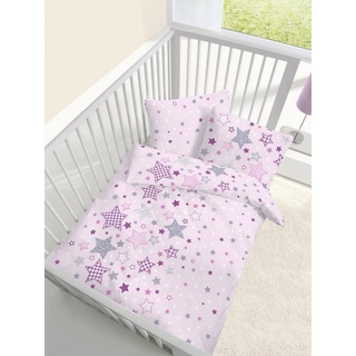 Babybettwäsche Baby Fein Biber Bettwäsche rosa mit Sternen 100x135 + 40x60 cm, DOBNIG