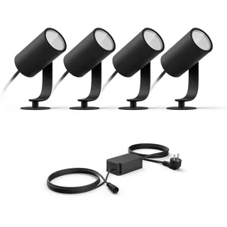 Philips Hue Lily Basis set mit 4 Gartenstrahler (Anthrazit) - Weißes und Farbiges Licht - inkl. 1 Stromkabel - Gartenbeleuchtung - Hue White and Color Ambiance