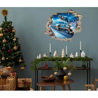 queence 3D-Wandtattoo Lokomotive im Schnee (1 St), selbstklebender Wandsticker Weihnachten blau|bunt