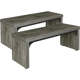 JIEXI 120 cm Breite Walnussfarben-Massivholzbank, Küchenbank im Landhausstil | Esszimmerbank aus Massivholz mit Stützbeinen aus Massivholz, ohne Rückenlehne (Grey Bench)