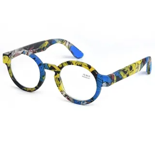DOUKI Runder Stilvolle Lesebrillen Für Damen +2.0 Dicker Vollrahmen Brille Übergroße TR90 Presbyopische Brille Mode(Bernstein Blaues Gelb) (Color : Yellow, Size : +2.5)