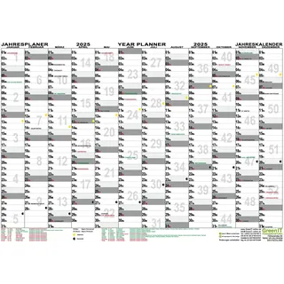Wandplaner 2025 DIN A1 gefaltet Wandkalender Kalender Jahr KW Mond Phasen Feiertage 4061963020074
