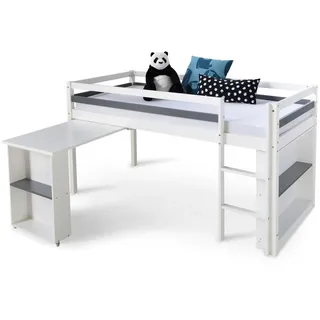 Homestyle4u Hochbett 1880 90 x 200 cm Kiefer massiv weiß