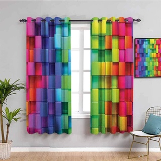 MENGBB Blickdicht Vorhang Kinderzimmer Mikrofaser - Regenbogen Quadrat Farbverlauf visuell - Ösen 90% Blickdicht Gardinen - 280x260cm Mädchen Junge Schlafzimmer Wohnzimmer dekorativ