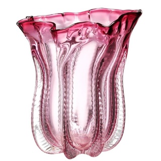 Casa Padrino Designer Glas Blumenvase Rosa Ø 25 x H. 28 cm - Luxus Deko Vase