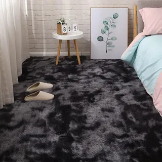 XUEDNGM Flauschiger Teppich Teppich Shaggy 112 x 140 cm Anti-Rutsch, Flauschig, Weich, Waschbar, Langflor Flauschig Weich Teppiche Seidig Glatte Pelzteppiche für Wohnzimmer, Schlafzimmer, Dunkelgrau