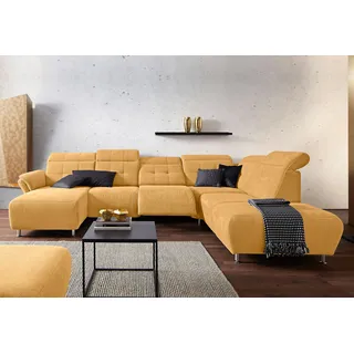 Home Affaire Wohnlandschaft HOME AFFAIRE "Manhattan U-Form", gelb (senf), B:345cm H:102cm T:247cm, Luxus Microfaser2 (90% Polyester, 10% Polyamid);Flachgewebe (100% Polyester);Luxus-Microfaser1 (100% Polyester), Sofas, Wohnlandschaft, 2 Sitze mit elektrischer 