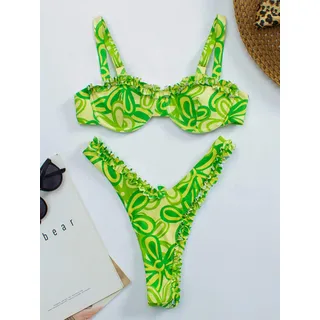 PUYYDS Neue Sexy Rüschen Rüschen Bikini Bügel Push Up Bademode Frauen Badeanzug Weiblichen Druck Bikini Set Badeanzüge Bademode Schwimmen