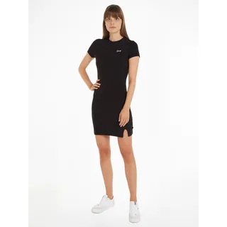 Jerseykleid TOMMY JEANS "TJW SCRIPT SS BODYCON DRESS EXT" Gr. XL (42), N-Gr, schwarz (black) Damen Kleider Freizeitkleider mit Tommy Jeans Flagge