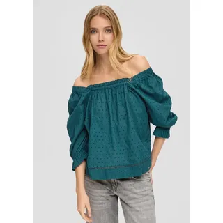 QS Kurzarmbluse Bluse Off-Shoulder-Bluse mit Dobby-Struktur blau L (40)