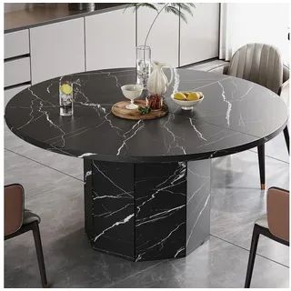 LuxusKollektion Esstisch Esstisch rund 4 6 Personen Marmor Optik Holz Schwarz 120 x 120 x 75 cm (1-St) grau|schwarz