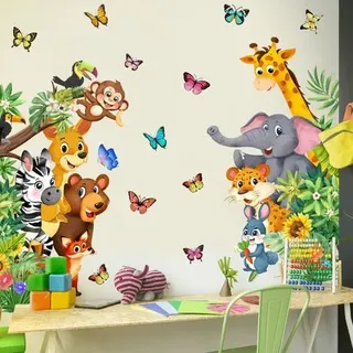 Dschungeltier-wandtattoos Elefant Giraffe Safari Für Tür Oder Wand – Kinderzimmer-, Baby- Und Kinderzimmerdekoration
