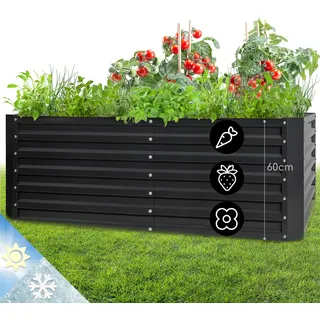 blumfeldt Hochbeet aus Metall, Wetterfestes Stahl-Hochbeet für Balkon & Garten, Rostfreies Verzinkt, Freistehende Hochbeete 200x60x100 cm, 1200L Pflanzkübel Groß für Blumen, Obst, Gemüse