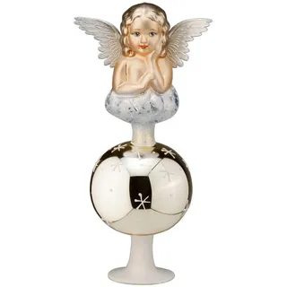 INGE-GLAS® Christbaumspitze, Christbaumspitze mit Engel Figur Glas 22cm champagner, 1 Stück beige|weiß