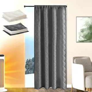 1x Thermovorhang Kälteschutz Kräuselband Fenster Tür Vorhang, 100% Verdunkelung Thermo Gardinen Türvorhang Winter Blackout Curtain, 140x220cm, ... - Grau