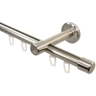 iso-design Gardinenstange Innenlauf 16 mm Farbe Edelstahl Wandabstand 7 cm Endstück Kappe, Ø 16 mm, 1-läufig, Fixmaß, mit Bohren, Aluminium, Innenlaufprofil mit Metallsäge kürzbar silberfarben Ø 16 mm x 180 cm