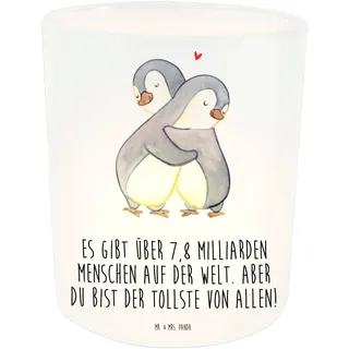 Mr. & Mrs. Panda Windlicht Pinguine Kuscheln - Geschenk, Windlicht Glas, Heiraten, Liebe, Valentinstag, Teelichtglas, Kerzenlicht, Geschenk für
