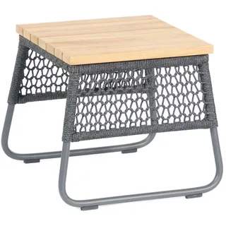 SonnenPartner Lounge-Beistelltisch Poison 45x45 cm Alu anthrazit/Polyrope dunkelgrau/Teakholzp