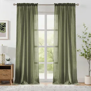 Melodieux Durchsichtige Vorhänge, 213 cm lang, für Schlafzimmer, Wohnzimmer, natürliche Baumwolle, Leinen, lichtfilternd, rustikale Stangentasche, leichte Vorhänge, 132 x 213 cm (B x L), 2 Paneele