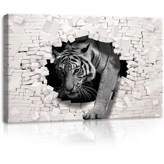 Forwall Leinwand Bilder 60x40 cm | Tiger Abstrakt 3D Effekt Tier, Leinwandbilder, Bild auf leinwand, Format: 60x40 cm (BxH) - einteilig auf Canvas