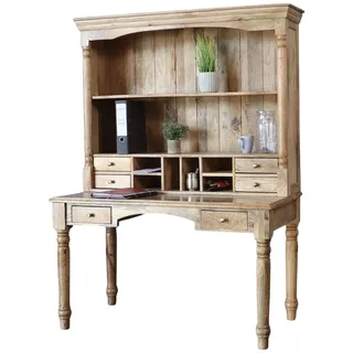 Sekretär mit Aufsatz DOLE Schreibtisch braun massiv Antik Design Landhaus Stil