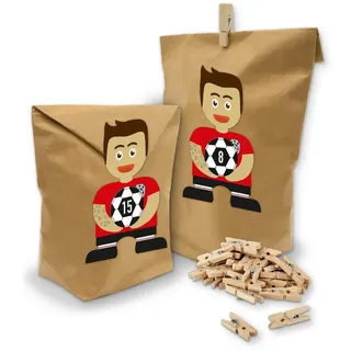 itenga befüllbarer Adventskalender Adventskalender Fußball Rot Schwarz 24x Tüten Klammern + Sticker Set